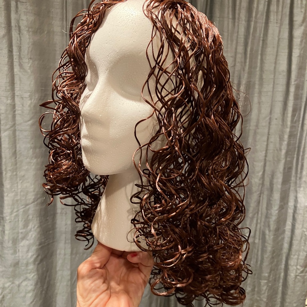 DARK RED CURLY HAIR EXTENSION STRIP, 36" WIDE BY 10" LONG,